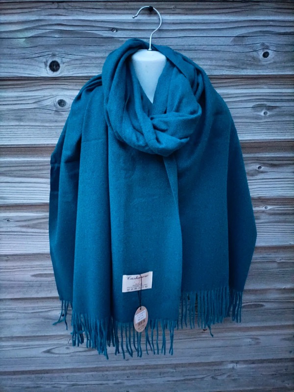 Echarpe cachemire bleu canard